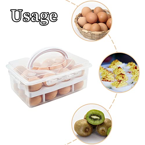 2 Tiers Egg Container Deviled Egg Carrier Eggs Holder with Handle Fridge Freezer Storage by DELIFUR (White) - color: White