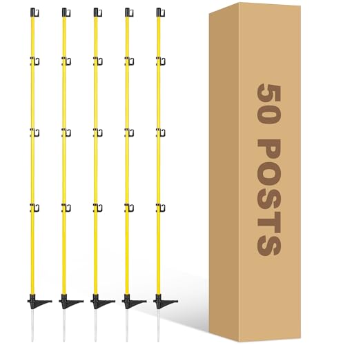 46 Inches Fiberglass Step in Electric Fence Posts,Temporary Fence Stakes for Cows,Sheep and Animals Fence,Snow Fence, Garden Protection,Portable Fence Ideal for Electric Fencing-50 Posts - style: 46Inch-50 Pack