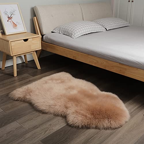 AOGELAN Shaggy Fur Area Rug, Genuine New Zealand Sheepskin Rug, Soft Fur Prayer Pup Carpet Mat, Single Pelt 2ft x 3ft Light Brown | Natural Fluffy Fuzzy Sheepskin Fur Area Rug,Chair Sofa Seat Cover,Living Room,Bedroom,Pets Dogs Mat,Pray Pup Mat,Yoga Mat -