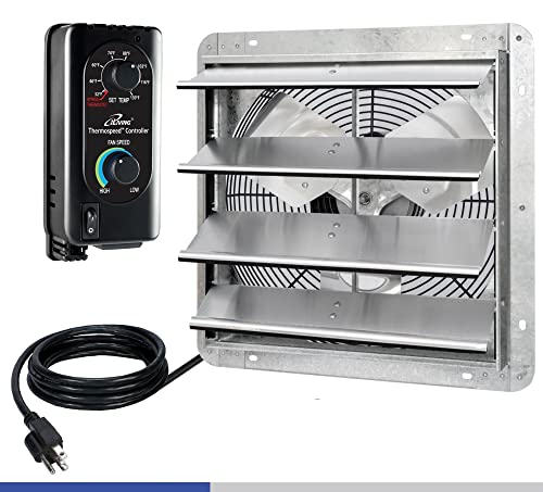 iLIVING 16" Wall Mounted Shutter Exhaust Fan, Automatic Shutter, with Thermostat and Variable Speed controller, 0.85A, 1200 CFM, 1800 SQF Coverage Area Silver (ILG8SF16V-ST) - size: 16"