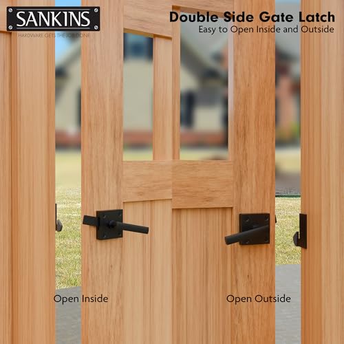 Black Heavy Duty Double Side Gate Latch for Wooden Fence, Self Locking Aluminum Gate Latch for Outdoor Fence, Swinging Door Latch Gate Hardware,Black