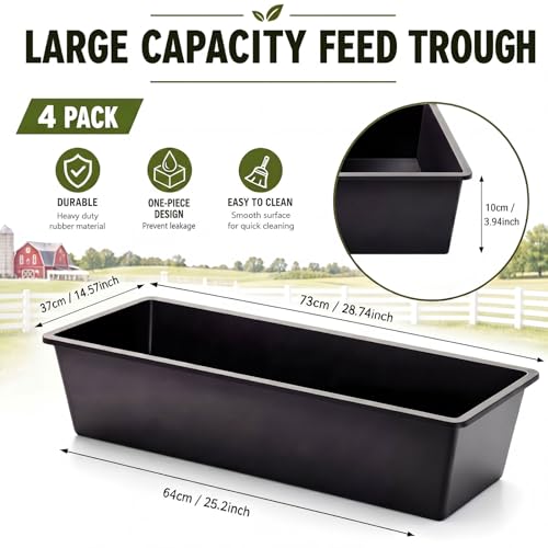 4 Pcs 6.3 Gallon/25 Quart Livestock Water Trough Polypropylene | 29" Long Large Capacity Livestock Feeding Trough for Calves Pig Sheep Horses Alpacas and Goats Farm Animal Feeding - color: Black, size: 6.3 Gallon/25 Quart