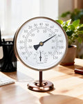 4-Inch Solid Brass Analog Thermometer Hygrometer with Stand | Solid brass, battery-free dual-scale dial for desks, offices, bedrooms, garages and RV interiors