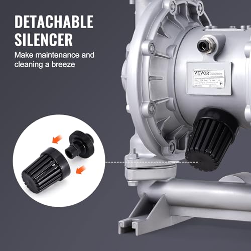 VEVOR Air Operated Double Diaphragm Pump, 44GPM, Max 115PSI Air Waste Oil Pneumatic Transfer Pump with 2 Extra Diaphragms, 1-1/2 inch Inlet & Outlet Aluminum Alloy Diaphragm Pump for Diesel Grease Oil | for Diesel Grease Oil, 2 Extra Diaphragms, 1 Inch In