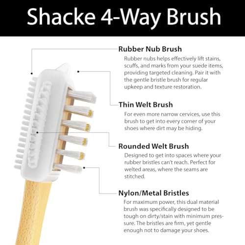 Suede Brush with Wood Handle – Nubuck Cleaner & Suede Shoe Brush | Suede Shoe Brush & Suede Cleaner — Rubber Bristles, Welts, Nylon/Brass Lift Dirt from Shoes, Boots, Bags & Purses - size: 2 - Suede Brush w/ Wood Handle