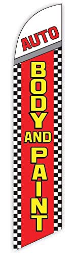 GLOBAL ADVERTISING SOLUTIONS Auto Repair Feather Flag Eye Catching Banner Sign for Business and Marketing Complete Set with 15 ft Pole Kit and Ground Spike (Auto Body and Paint) - style: Auto Body and Paint