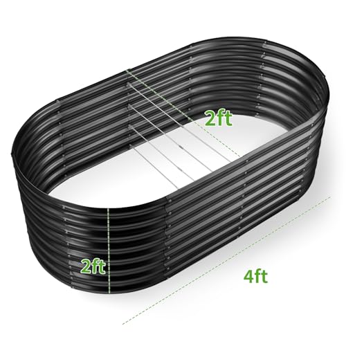 Land Guard 24“ Tall Galvanized Raised Garden Bed Kit, Galvanized Planter Garden Boxes Outdoor, Oval Large Metal Raised Garden Bed for Vegetables (Dark Gray, 4×2×2ft) - color: Dark Grey, size: 4×2×2ft
