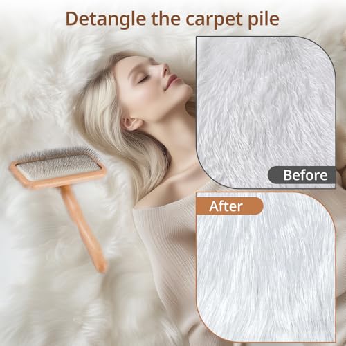 Sheepskin Wool Brush - Carpet Rake Tool | for Pet Hair Removal and Household Fabric Care - color: Wood