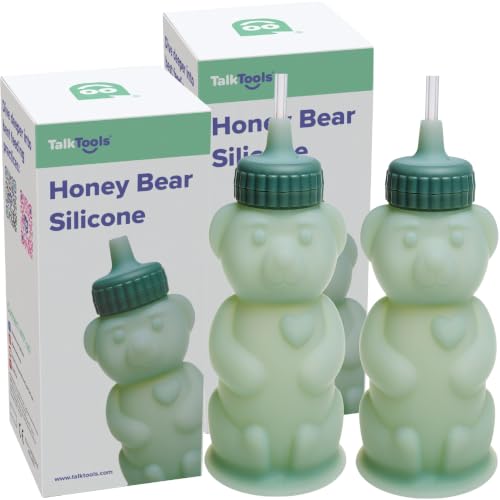 TalkTools Honey Bear Silicone Straw Cup, Dishwasher Safe Baby Drinking Bottle, Premium Food-Grade Material, Honeybear Sippy Cup for Ages 4+ Months, Kids and Toddlers (Pack of 2-8oz) (Green) - color: Green