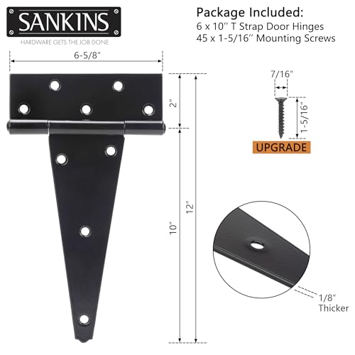 10 Inch T-Strap Shed Door Hinges Heavy Duty, Black Tee Hinge for Wooden Fences, Yard Door, Barn Door Gates, Wrought Hardware Rustproof, 6 PCS - color: 6 pcs, size: 10 Inch
