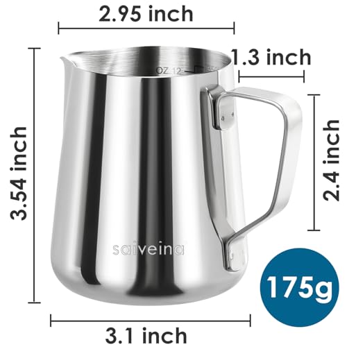 Saiveina Milk Frothing Pitcher, 12oz Milk Frother Cup Stainless Steel | Espresso Milk Pitcher, Milk Steamer Cup, Milk Jug, Milk Frother Pitcher, Milk Frothing Cup with Handle for Cappuccino Coffee - size: 12 Ounces (Jug)
