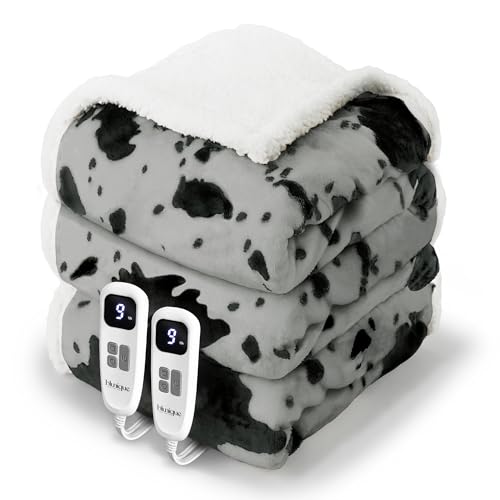 Heated Blanket Queen Blanket - Fast Heating Electric Blanket, Soft Heated Throw with 4 Time Settings,10 Heating Settings, Warm Gifts for Women Mom Grandma(84" x 90" Cow Print Grey) - color: 02 - Black Ombre-grey, size: Queen 84" x 90"