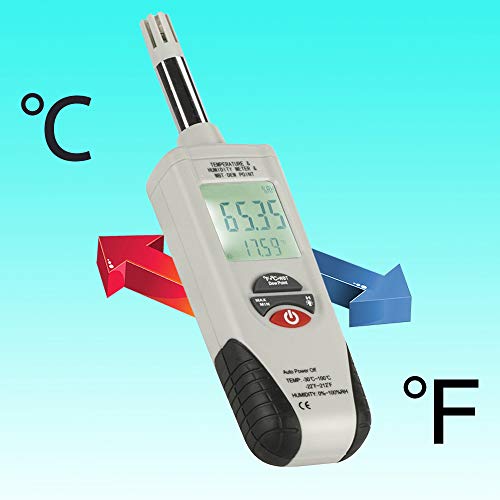 Mengshen Digital Psychrometer Handheld Temperature Humidity Meter Gauge | Backlight, Dew Point, Wet Bulb Temperature, Battery Included