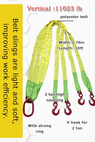 Four Leg Bridle Web Sling 10ft 11023lb Web Slings Belt Type with Hook 3.0 m 5000 kg Light Weight and Flexible Capacity Steel Sling[4leg 5.0t 3m] - size: 4leg-5t-3m