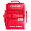SurviveX Large Pro First Aid Kit, Labeled Pockets, Zip Stitch Wound Closure | Emergency kit for 5-6 people, close wounds without stitches, organized first aid for car, home, travel, camping, outdoors