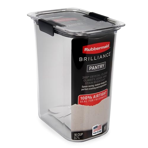 Rubbermaid Brilliance 16-Cup Airtight Food Storage Container with Lid Clear/Grey - optimal for pantry organization flour sugar and food storage - size: 16 Cup