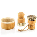SUBEKYU Bamboo Dish Scrub Brush,Produce Brush,2 Pack with Holder | Vegetable Brush,2-Pack Natural Sisal Bristles-2 Soft, 1 Firm,Kitchen Wooden Cleaning Scrubbers Engineered Stone holder Set - color: Sandstone Base +Sisal 1p+palm 1p, size: Regular size