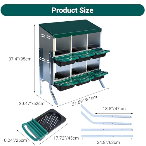 Chicken Nesting Box, 6 Hole 2 Layer Hen Nest Boxes with Legs, Roll Away Eggs Laying Boxes,Cleanable Pull Out Hen Roosting Boxes - size: Green- 6 compartment with legs