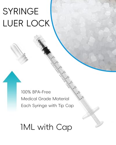 1ml Luer Lock Syringe without Needle - 1cc Plastic Syringes, Sterile, Individually Sealed, Pack of 30 - size: 1ML