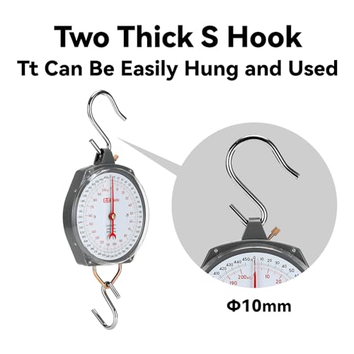 Tada Game Scale 450lb Mechanical Hanging Scale with 8 Inch Dial, Heavy-Duty Design for Kitchen, Fishing, Outdoor Use, and Farms