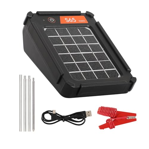 S65 0.065J Solar Electric Fence, 2 Miles Solar Fence Charger for Preventing Bears, Raccoons, Skunks Intruding, Solar Electric Fence Charger with Grounding Rod
