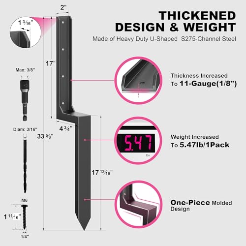 IRONBABE 33.62" Fence Post Repair Kit, Fix Broken 4x4/6x6 Wood Posts, 4Pack | Heavy Duty Steel Anchor Ground Stakes, Thickened 11-Gauge, Heavier at 5.47lb, One-Piece, Easy Install, Powerful Support - size: AS1-4Pack 35.18x7.06x5.37"