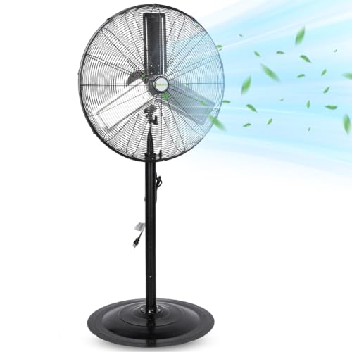 hykolity 30" 8900 CFM High-Velocity Industrial Pedestal Fan, 3-Speed Heavy Duty Oscillating Stand Fan with Aluminum Blades and Adjustable Height, Metal Shop Fan for Commercial, Warehouse, and Garage