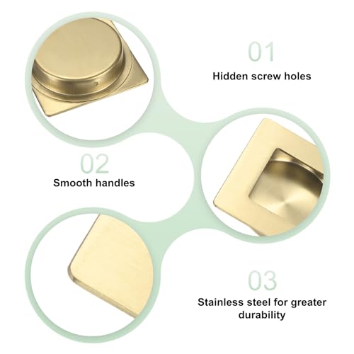 M METERXITY 2-Pack Recessed Finger Pulls, 2.75 Inch 304 Stainless Steel Sliding Closet Door Handles for Barn Door, Rectangular Flush Pulls Handles [Gold Tone] - color: Gold Tone