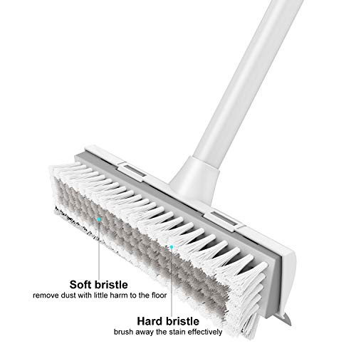 BOOMJOY Floor Scrub Brush with Long Handle, 2 in 1 Scrape and Brush, Stiff Bristles for Cleaning Bathroom, Patio, Garage, Kitchen, Deck, Tile - color: Gray