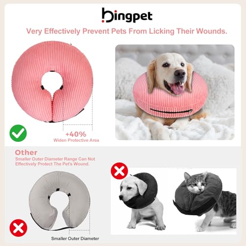 BINGPET Inflatable Dog Cone Collar,Dog Neck Donut Alternative After Surgery | Soft Cone for Large Medium Small Dogs Cats, Recovery E Collar to Stop Licking Pets from Injury, Lightweight Breathable Cotton - color: Pink, size: NEW S(Neck: 11"-12.5" | Diamet