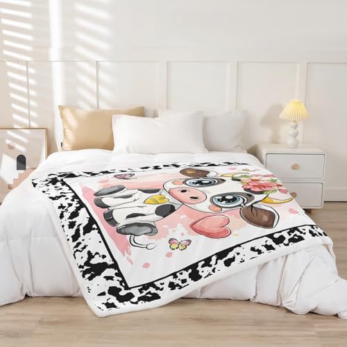 Cartoon Cow Kids Throw Blanket,Rustic Farm Animal Cow Skin Print Bed Blanket for Girls Women,Butterfly Love Heart Dreamy Fleece Blanket,Black White Fuzzy Blanket,Baby Size (30 x 39 Inches) - color: Black White, size: Baby