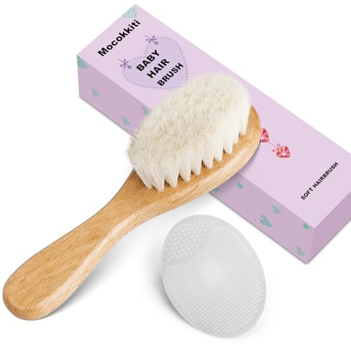 Baby Hair Brush and White Cradle Cap Brush Set for Newborns and Toddlers, Wooden Baby Hair Brush Set with Soft Goat Bristle, Baby Hair Care Kit (2PCS) - color: White