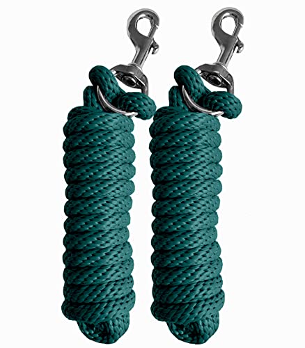 Majestic Ally Pack of 2 Solid Poly Lead Rope for Horses & Livestock – 10 Foot long and 5/8 inch Thick - Replaceable Heavy-Duty Bolt Snap – Handmade – Soft, Broken in Feel (Hunter Green) - color: Hunter Green