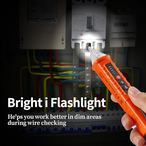 2 Pack Non-Contact Voltage Detector, Voltage Tester Electrical Tester, AC 12V/48V/70V-1000V, Wire Tester with Buzzer Alarm and Flashlight, Wire Breakpoint Finder, Orange & Red