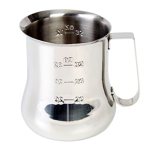 TrueCraftware- 40 oz Milk Frothing Pitcher Stainless Steel with Measuring Scale- Frother Cup Steaming Espresso Milk Pitcher Coffee Bar Cappuccino Barista Tools Milk Jug Steamer - size: 40 Ounces