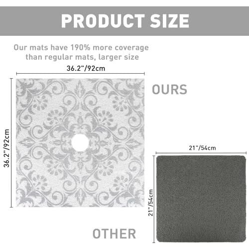 Square Shower Mat Non Slip: 36 x 36 Inch Extra Large Shower Mats with Drain Hole in Middle - PVC Loofah Anti Slip Shower Floor Matt for Inside Shower - color: Geometric Line, size: 36" x 36" (Square)