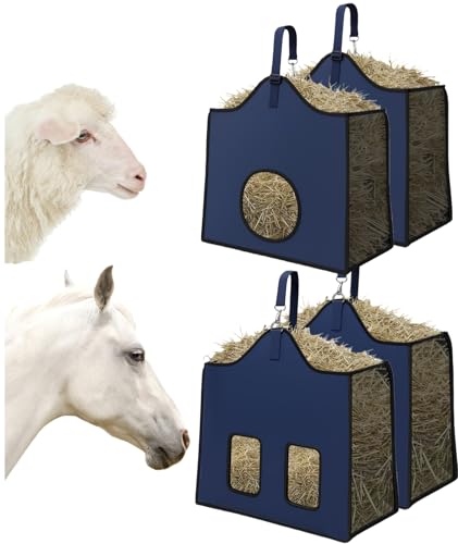 Hay Feeder for Goats and Horses - Slow Feed Design, Heavy Duty Hanging Hay Bag for Barn, Trailer & Paddock, Easy to Hang & Clean(2pcs, Navy Blue) - color: 2pcs-navy blue