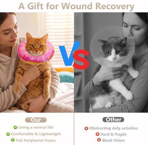 Cat Cone Collar Soft, Adjustable Cat Recovery Cone (Pink, S) | Stop Licking, Cute Kitten Donut Collar After Surgery, Elizabethan Collars for Kittens, Lightweight Cats Neck Cones - color: Pink, size: Small