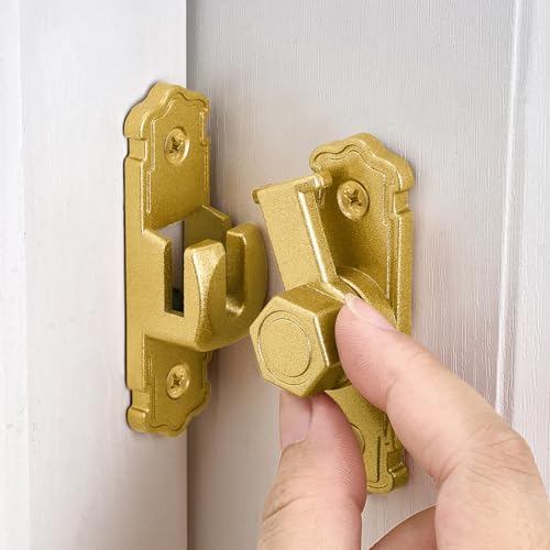 Gold Aluminum Alloy 90/180 Degree Gate Lock,Barn Door Latches | Flip Gate Latches,Right Angle Door Lock Latch,Sliding Door Latches,for bedroom,garage,window,pet enclosures,drawer,cabinet - color: Gold