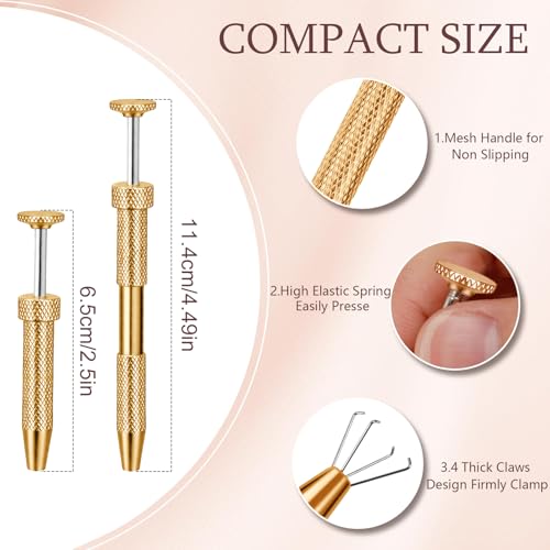 ONESING 2Pcs Piercing Ball Grabber Tool for Changing Jewelry, Stianless Steel Flat Back Earring Applicator Internally Threaded Push Pin Piercing Grabber Tool - color: Gold