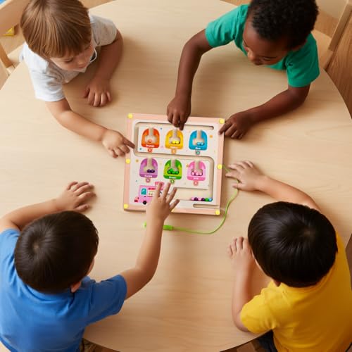 QimuMku Wooden Maze Magnetic Busy Board & Travel Toy for Toddlers Ages 2-4 | Magnetic maze travel activity for toddlers that builds fine motor skills, focus and screen-free learning on the go. - color: Ice Cream Magnetic Maze