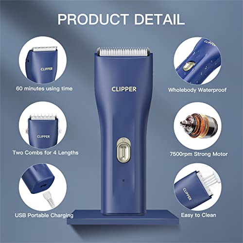 Dog Cat Home Hair Waterproof Clipper Wireless Dog Trimmer for Grooming,Blue,TS006 - color: Ts006-blue