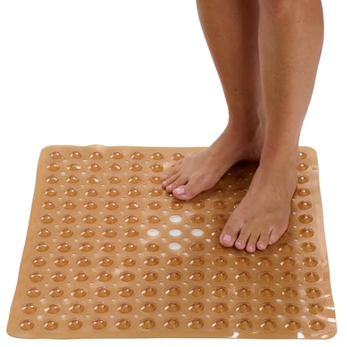 ENKOSI Square Shower Mat – 21 x 21 Inch Non-Slip Bathroom Shower Stall Mat with Suction Cups and Drain Holes – Anti-Slip Bathtub Shower Mats for Inside Shower (21x21 Clear Brown) - color: Clear Brown