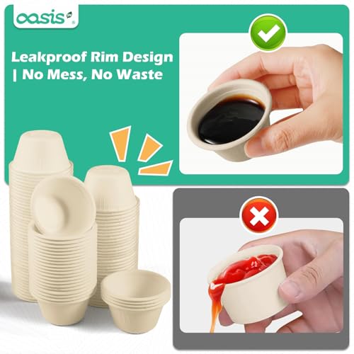 [𝟐𝐨𝐳, 𝟓𝟎𝟎-𝐏𝐚𝐜𝐤] Compostable Souffle Cups, Biodegradable Paper Portion Cups Made from Bagasse, Leak-Proof & Sturdy for Dips, Dressings, Samples (Natural) - color: Natural