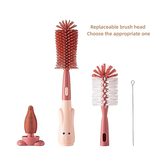 Silicone Baby Bottle Brush with Stand, Water Bottle Brush Cleaner Set | Cup Cleaning Brush, Multifunctional Cleaning Brush Set - color: Pink 2