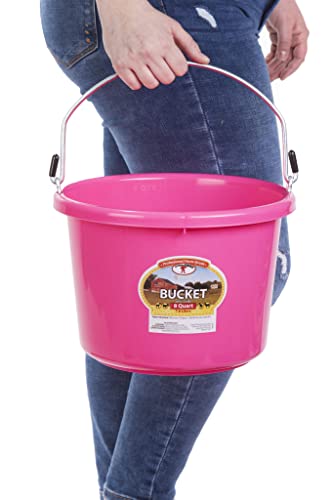 Little Giant® Plastic Animal Feed Bucket | Round Plastic Feed Bucket with Metal Handle | Made in USA | 8 Quarts | Hot Pink - color: Hot Pink