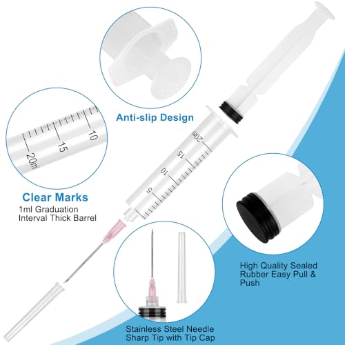 100 Pack Disposable 20ml/cc Syringes with Needle 18G 1.5”, Sterile Measuring Syringe Tool Individually Packaged for Scientific Labs, Epoxy Resin, Craft, Machine Oil, Ink or Glue Applicator