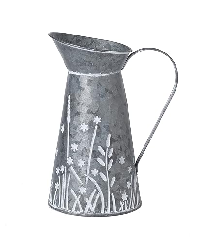 Vintage Galvanized Metal Pitcher Vase, Farmhouse Rustic Flower Vase with Handle, Decorative Floral Milk Jug Vase for Home Décor, 10.8’’H - color: Floral Milk Jug