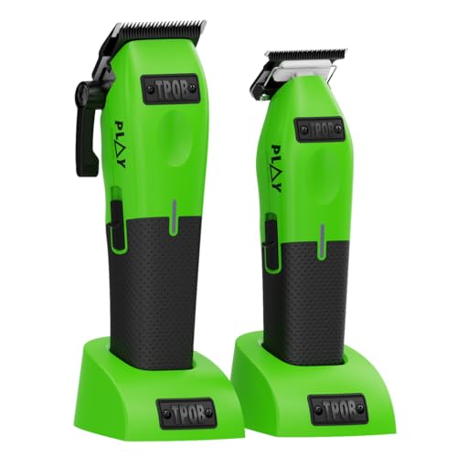TPOB Play Barber Hair Clippers for Men 7500 RPM with Rubber Grips (Green 2 Set) - color: Green 2 Set