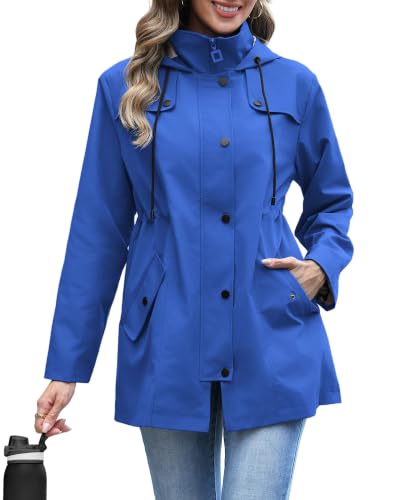 RUMIA Raincoat Women Waterproof Long Hooded Trench Coats Lined Windbreaker Jackets for Women 2026 S-2XL - color: Blue, size: XX-Large
